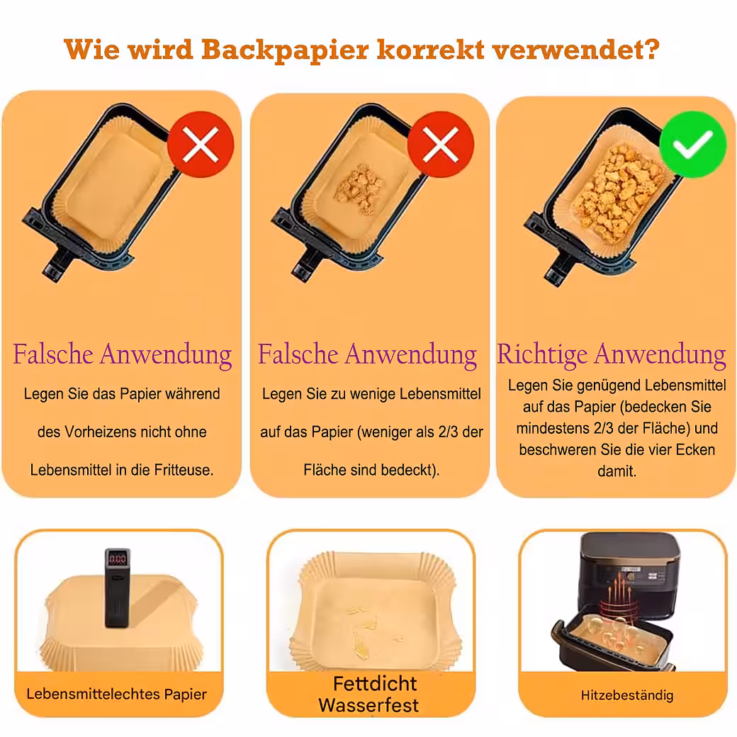 Backpapier für Heißluftfritteuse Ninja Foodi Flexdrawer AF500EU, 180 St.