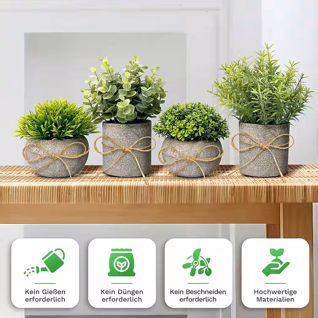 Künstliche Eukalyptus Pflanzen 4‑Stück, Kunstpflanzen für Deko
