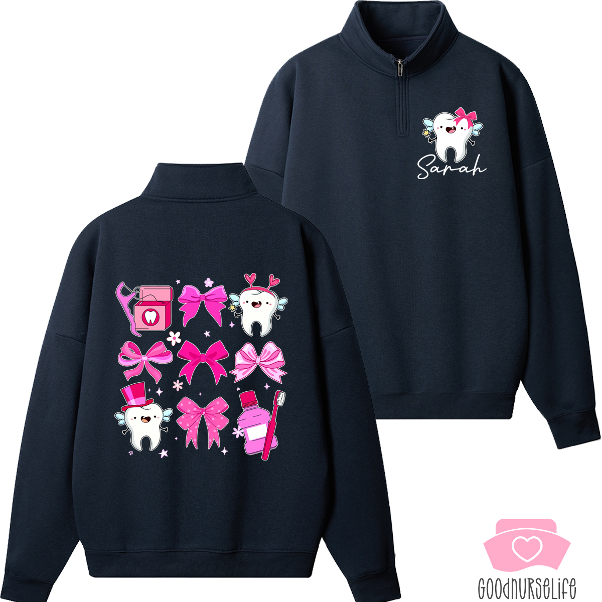 Personalized Cute Dentist Coquette Bow Quarter Zip Sweatshirt