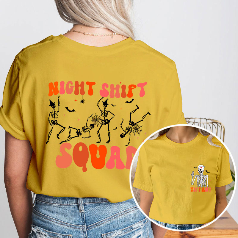 Personalized Night Shift Squad Nurse Two Sided T-Shirt