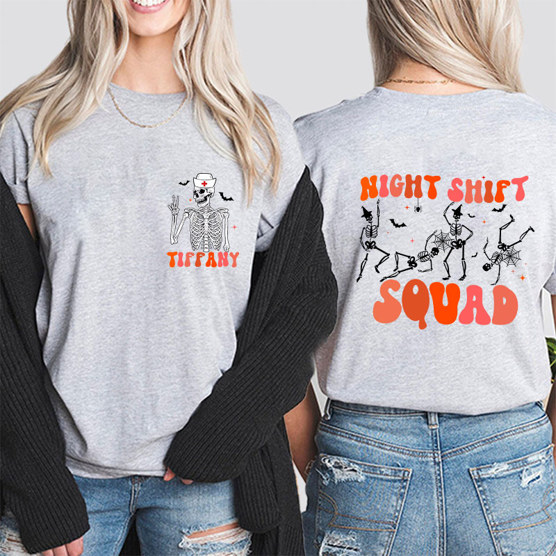 Personalized Night Shift Squad Nurse Two Sided T-Shirt