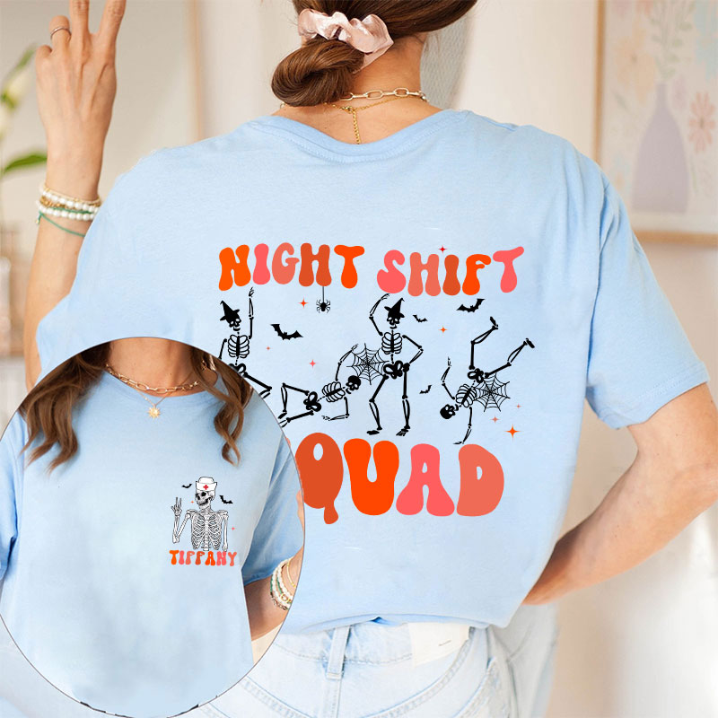 Personalized Night Shift Squad Nurse Two Sided T-Shirt