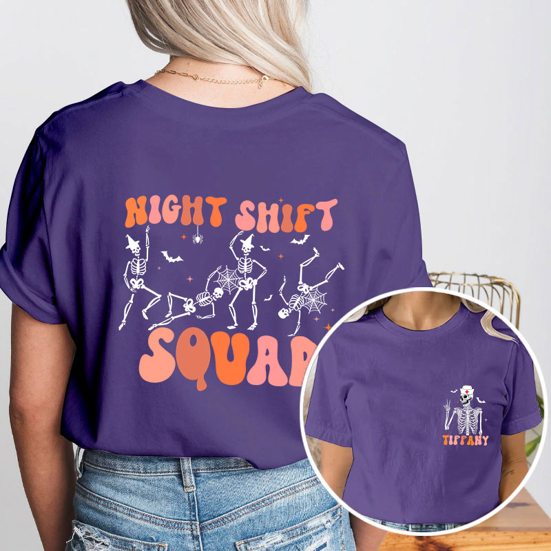 Personalized Night Shift Squad Nurse Two Sided T-Shirt
