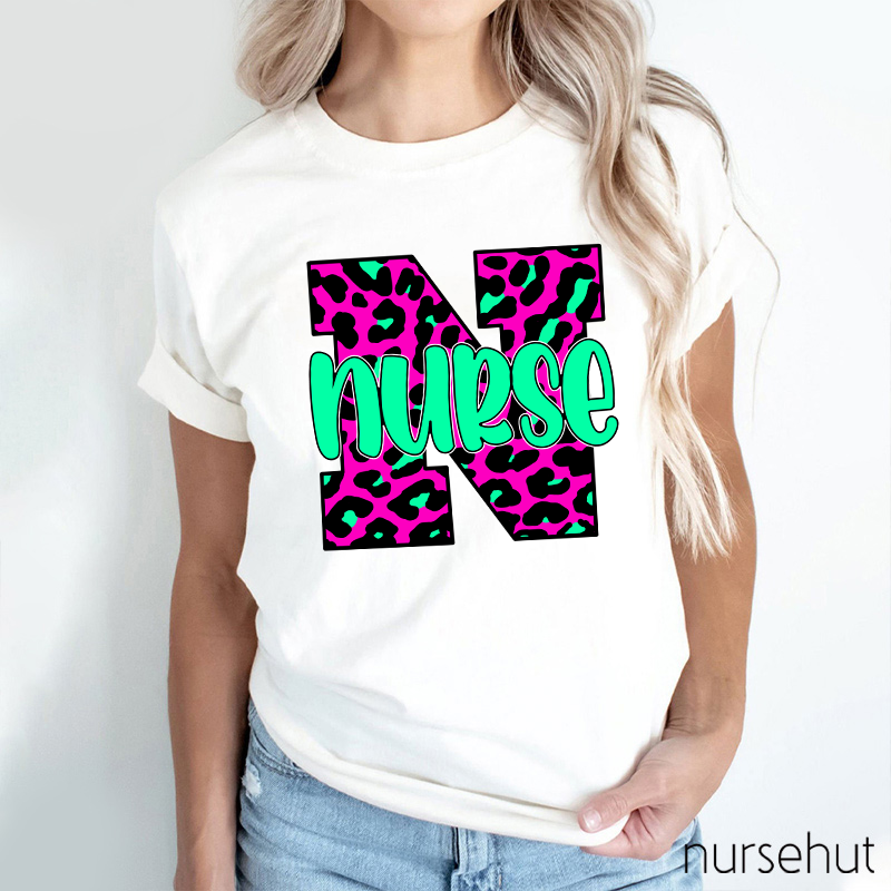 Personalized Leopard Print Nurse T-Shirt