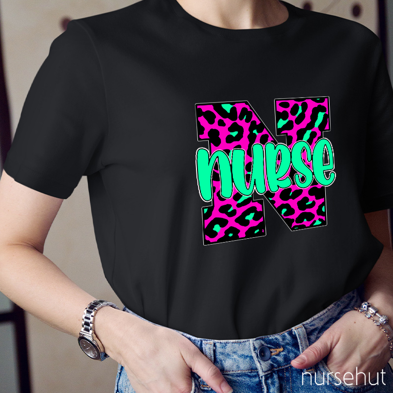 Personalized Leopard Print Nurse T-Shirt
