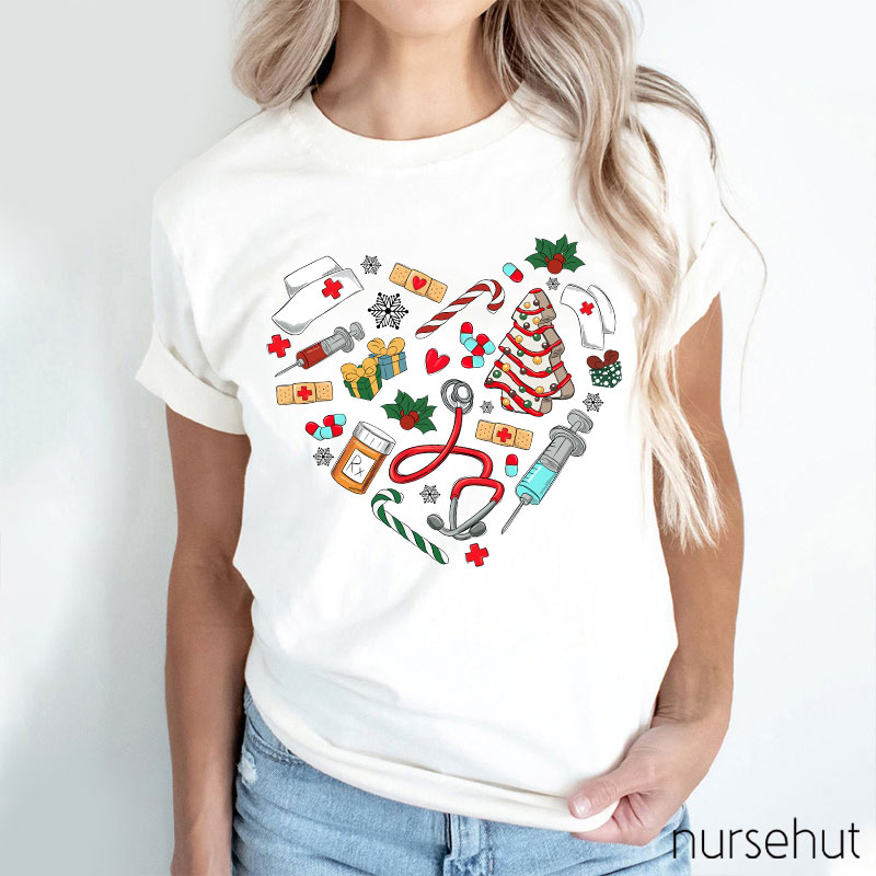 Christmas Love Heart Nurse T-Shirt