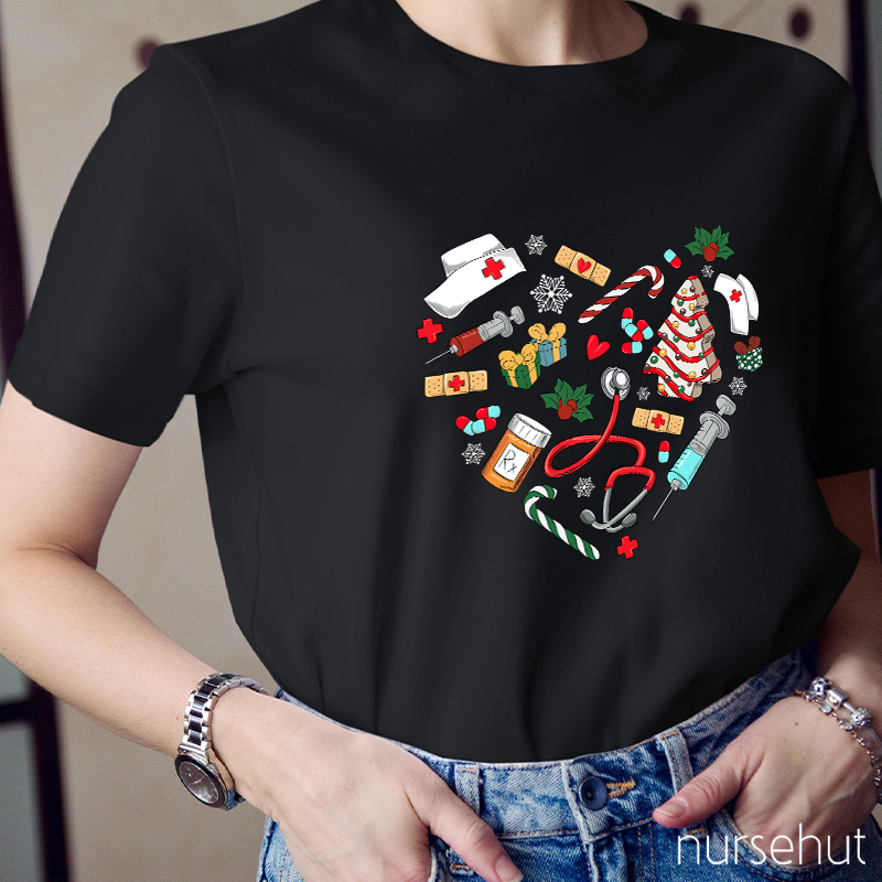 Christmas Love Heart Nurse T-Shirt
