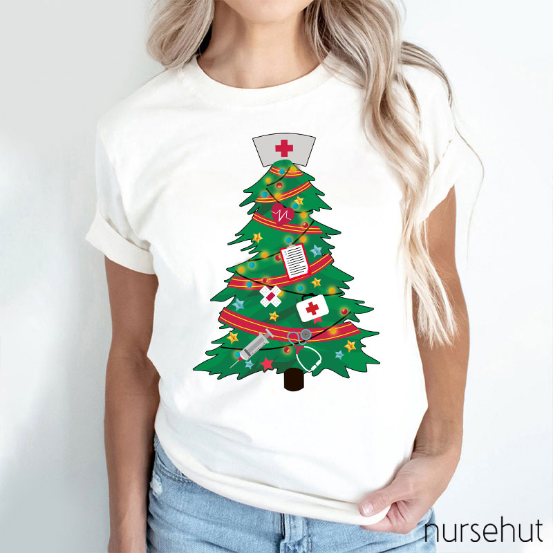 Christmas Tree With Nurse Hat Nurse T-Shirt