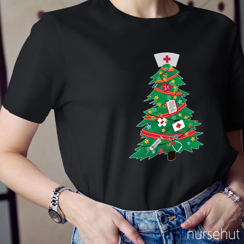 Christmas Tree With Nurse Hat Nurse T-Shirt