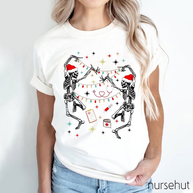 Dancing Skeletons Set Up Christmas Lights Nurse T-Shirt