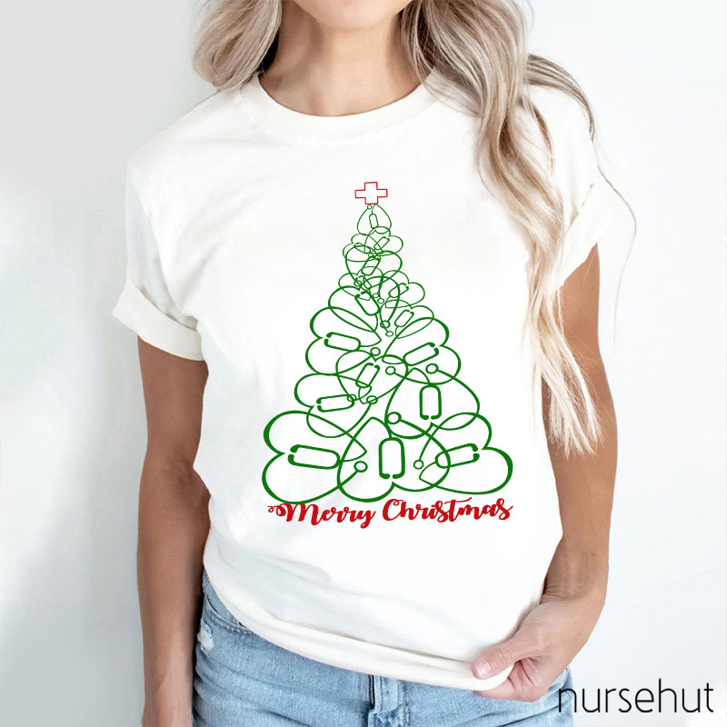Christmas Tree Made With Stethoscope Nurse T-Shirt