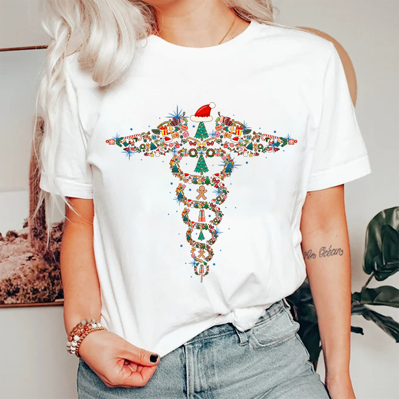 Christmas Rod of Asclepius Nurse T-Shirt
