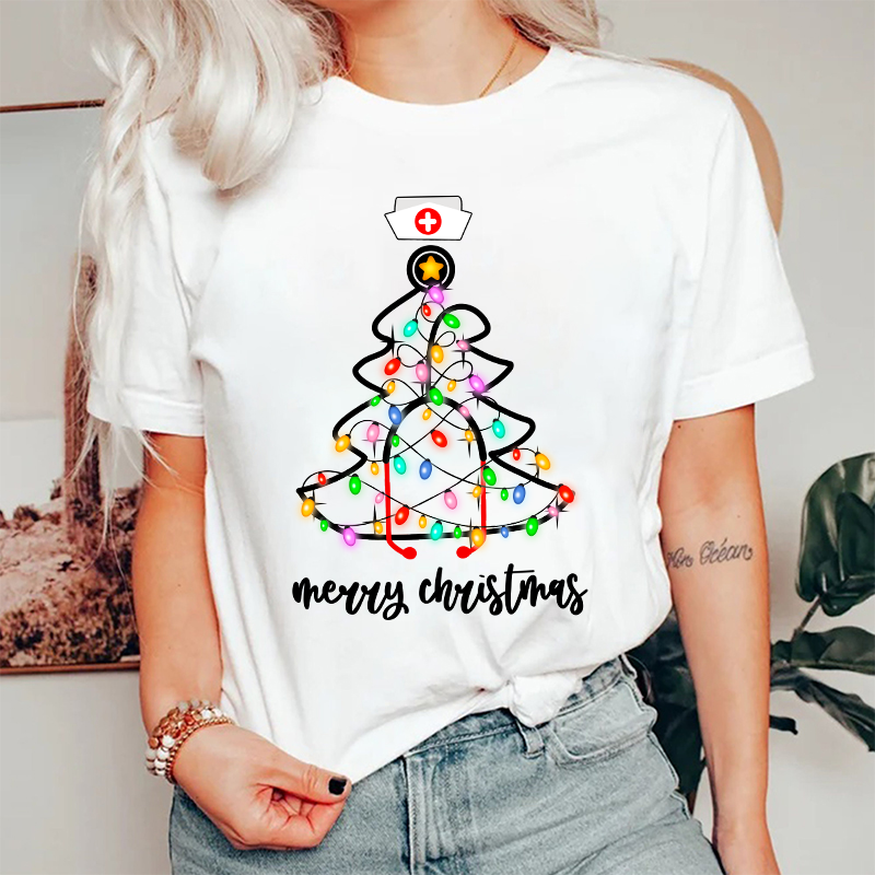 Christmas Lights Merry Christmas Nurse T-Shirt