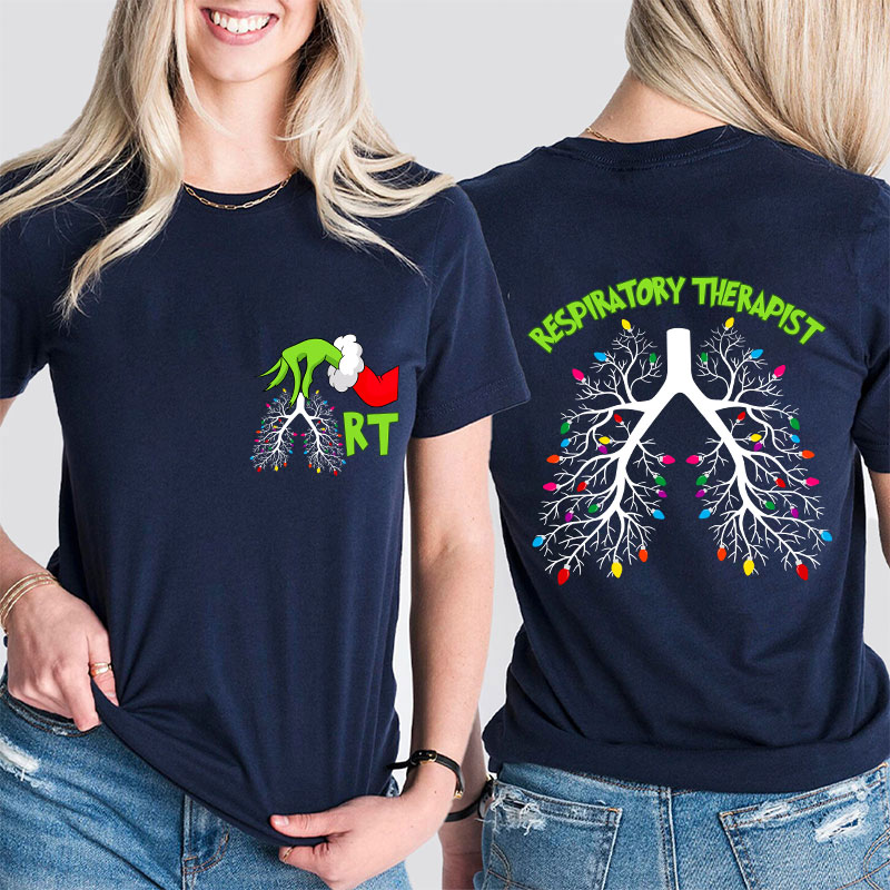 Hand Santa Hold The Lungs Light Nurse Two Sided T-Shirt