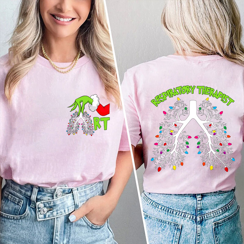 Hand Santa Hold The Lungs Light Nurse Two Sided T-Shirt