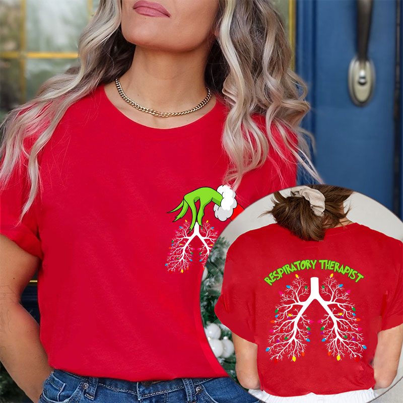 Hand Santa Hold The Lungs Light Nurse Two Sided T-Shirt