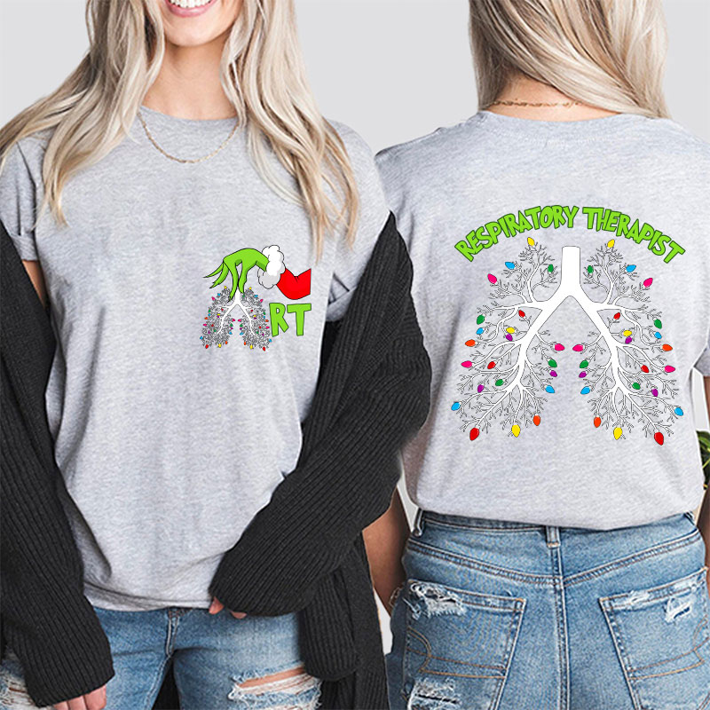 Hand Santa Hold The Lungs Light Nurse Two Sided T-Shirt