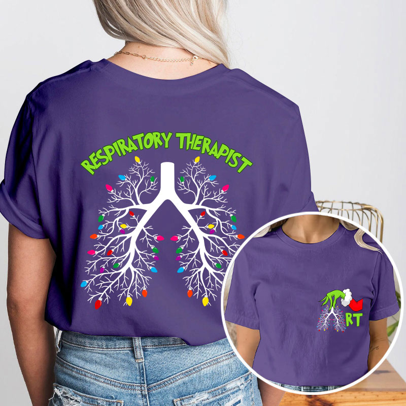 Hand Santa Hold The Lungs Light Nurse Two Sided T-Shirt