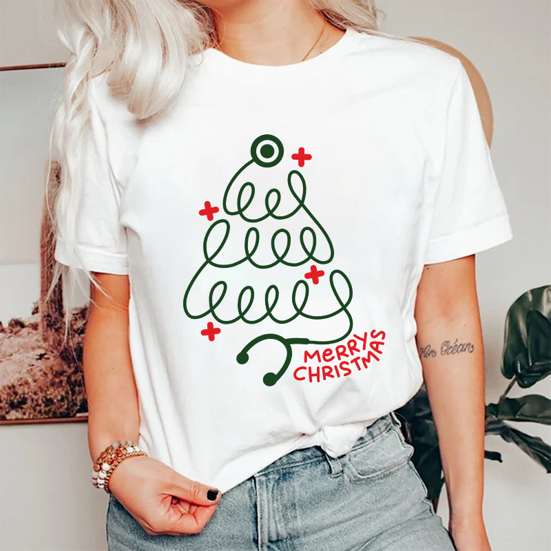 Merry Christmas Christmas Tree Nurse T-Shirt