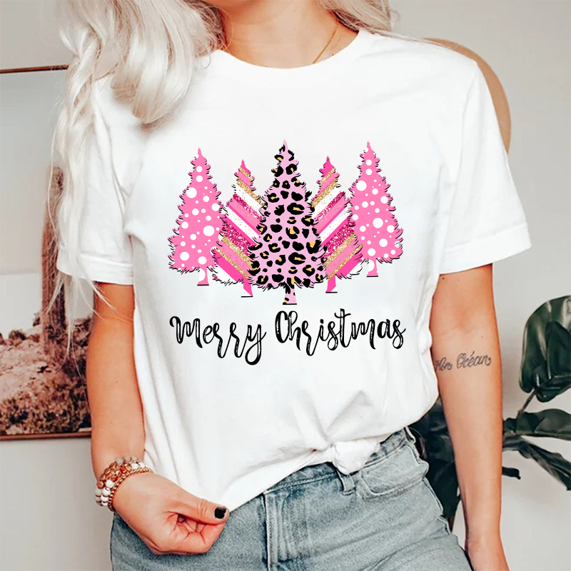 Merry Christmas Pink Christmas Trees Nurse T-Shirt