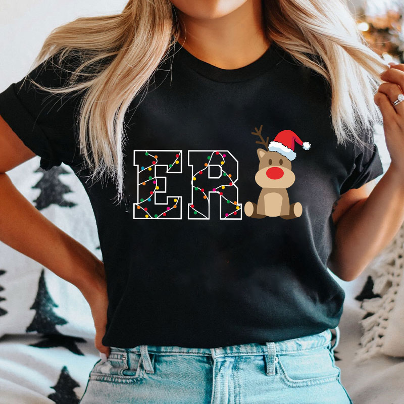 Personalized Christmas Elk Nurse T-Shirt