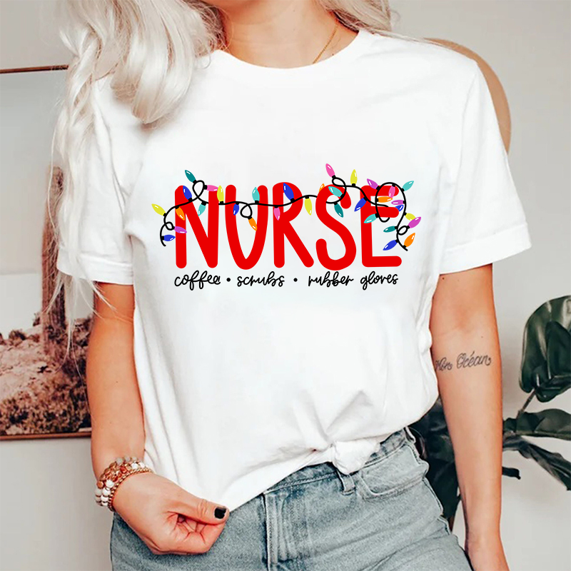 Christmas Coffee Scrubs Gloves Nurse T-Shirt