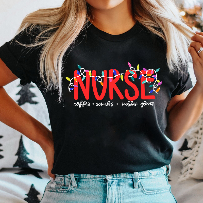 Christmas Coffee Scrubs Gloves Nurse T-Shirt