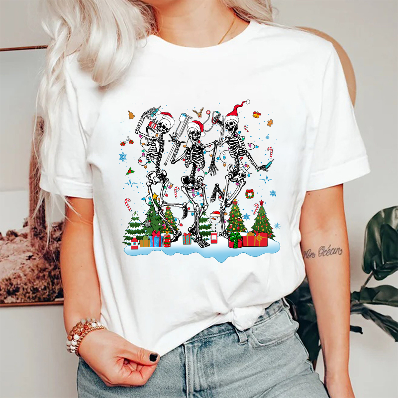 Skeletons Celebrate Christmas Nurse T-Shirt