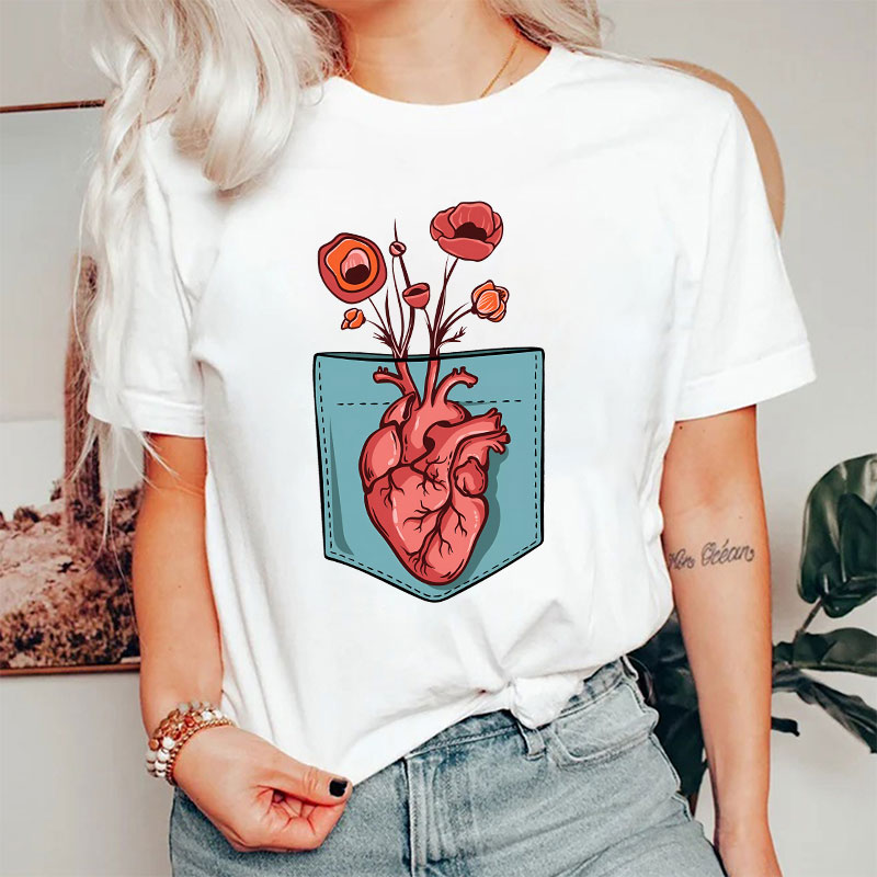 Cardiac Heart Flower Nurse T-Shirt