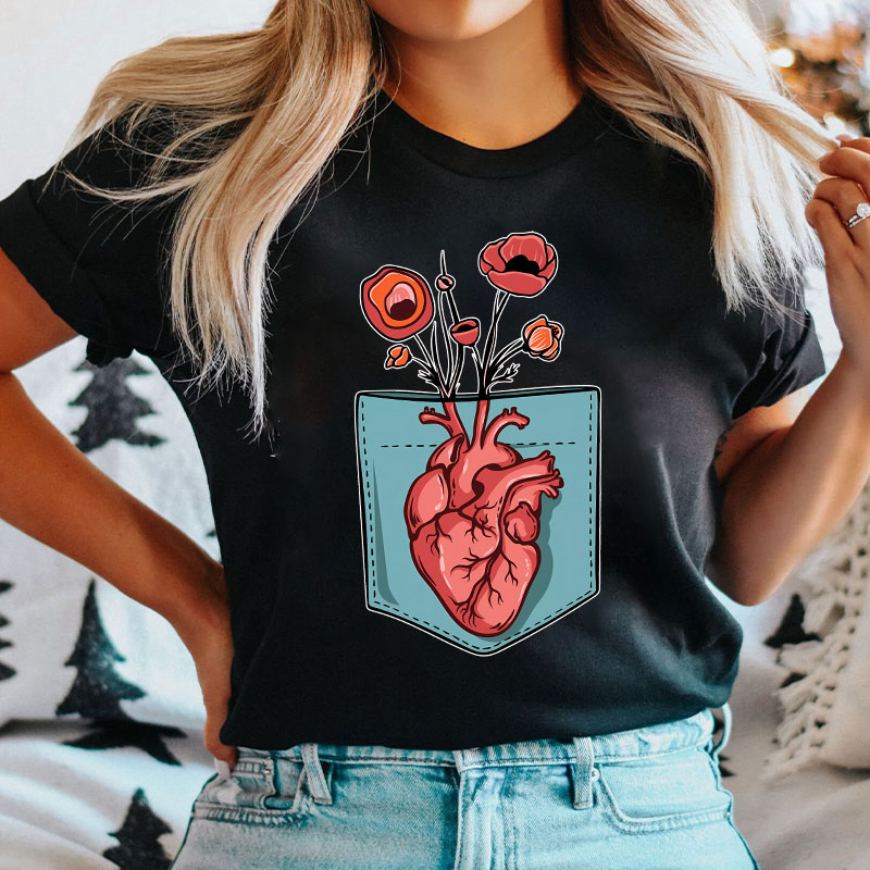 Cardiac Heart Flower Nurse T-Shirt