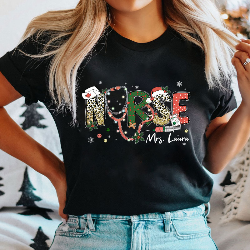 Personalized Name Christmas Crew Nurse T-Shirt