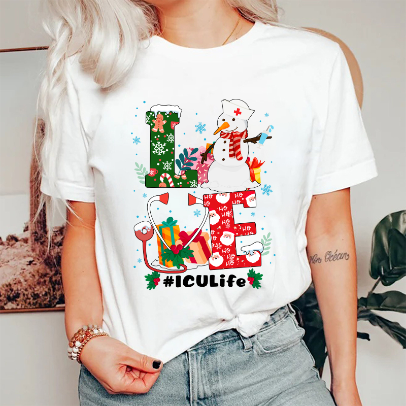 Christmas Love ICU Life Nurse T-Shirt