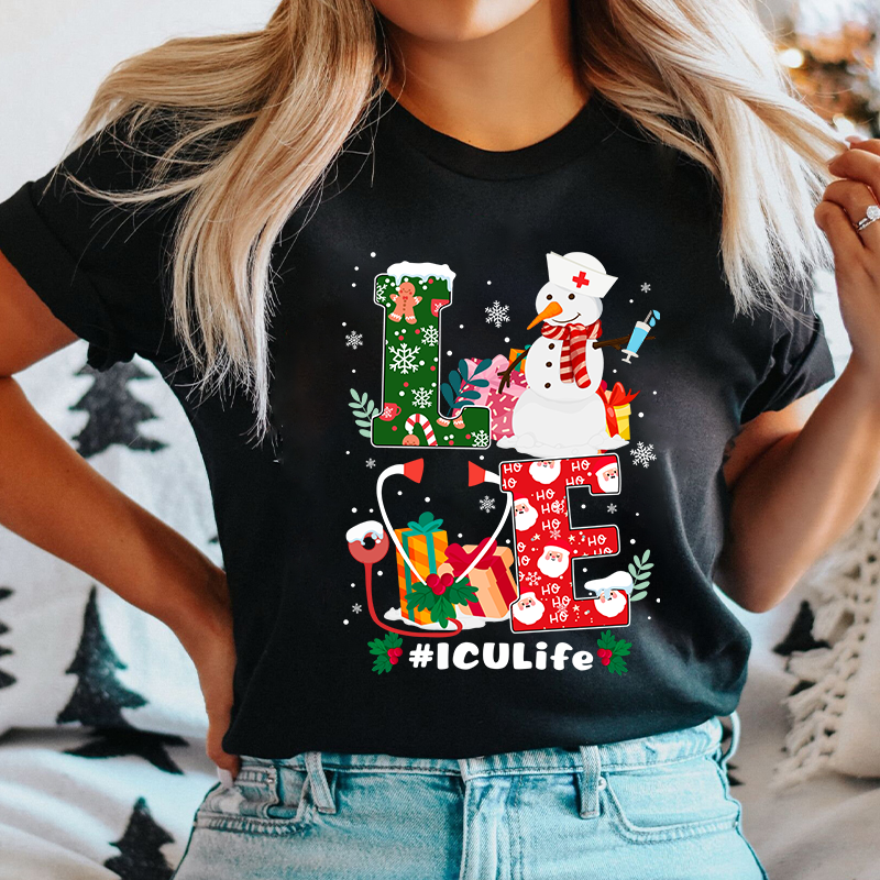 Christmas Love ICU Life Nurse T-Shirt