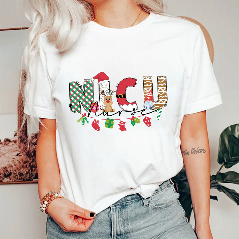 Personalized Cute Christmas Elements Nurse T-Shirt