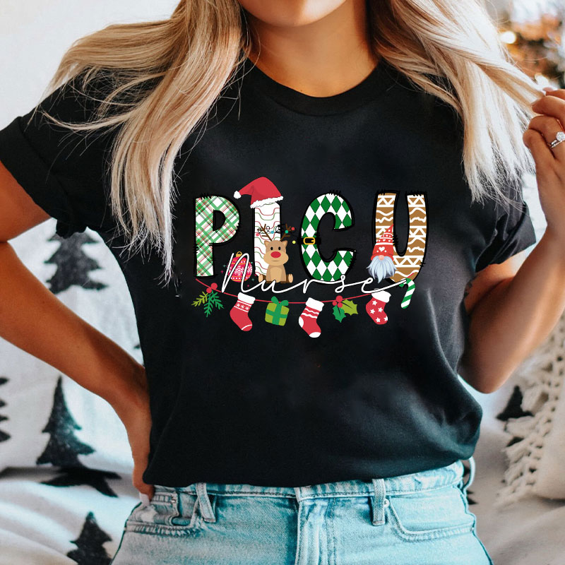Personalized Cute Christmas Elements Nurse T-Shirt