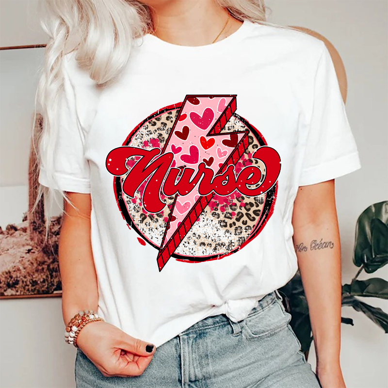 Pink Leopard Lightning Nurse T-Shirt