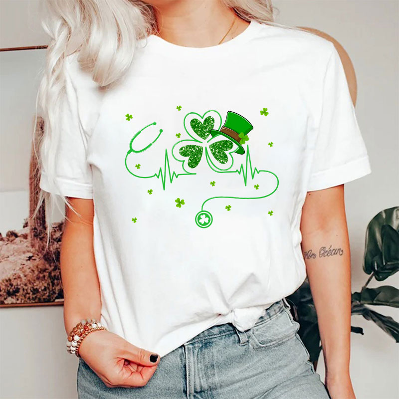 St Patrick's Day Shamrock Stethoscope Nurse T-Shirt