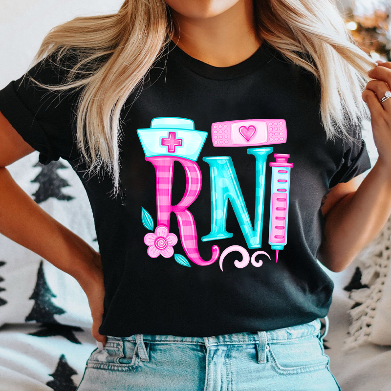 Personalized Job Title Pink Flower Nurse T-Shirt