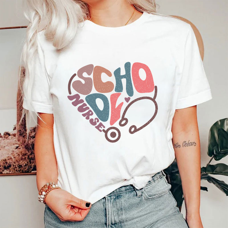 School Nurse Heart Stethoscope Nurse T-Shirt