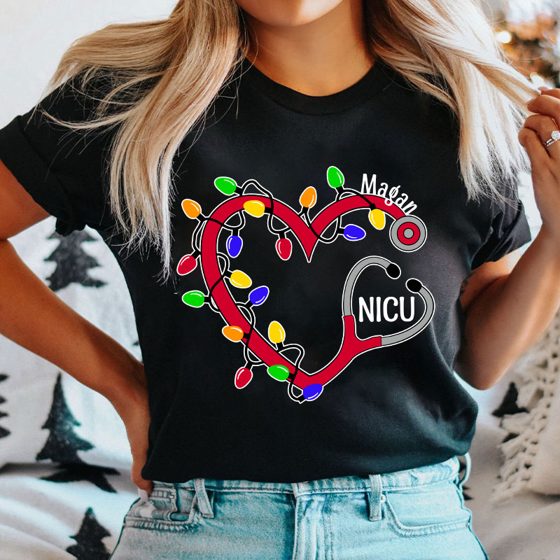 Personalized Christmas Lights Nurse T-Shirt