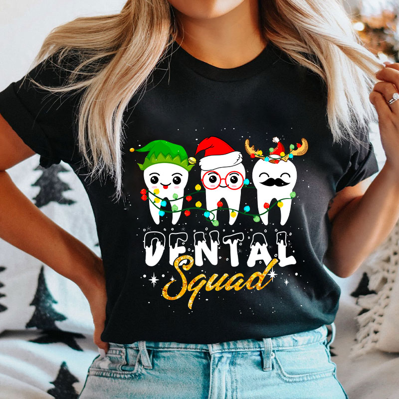 Christmas Dental Squad Cartoon Teeth Nurse T-Shirt