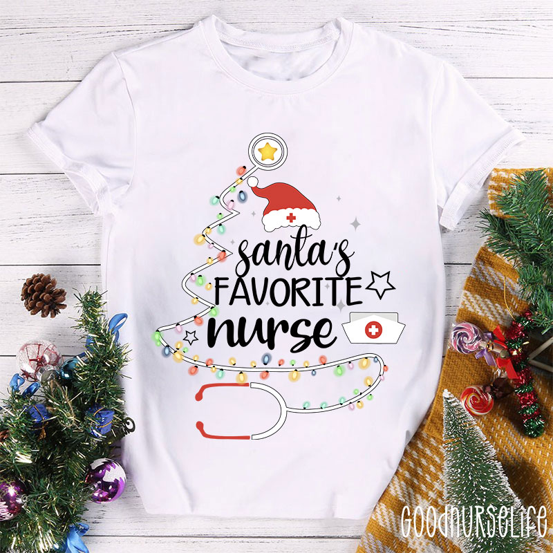 Santa's Favorite Nurse Colored Lights Nurse T-Shirt