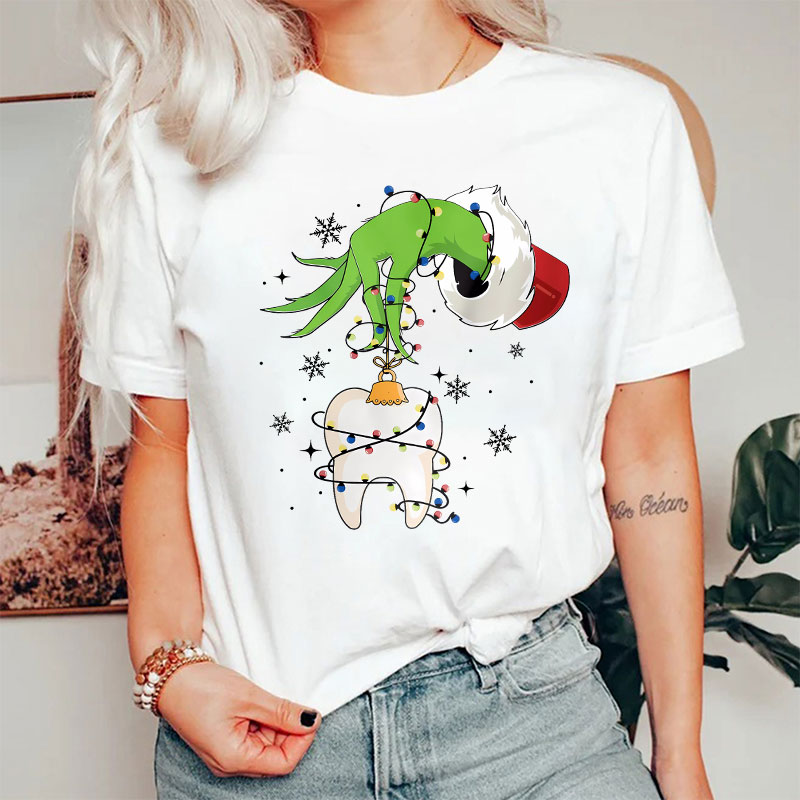Funny Christmas Lights Tooth Nurse T-shirt