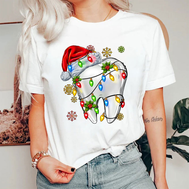 Santa Hat Christmas Lights Dental Nurse T-shirt