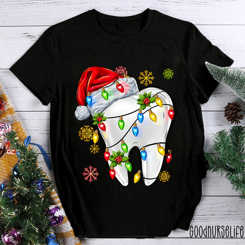 Santa Hat Christmas Lights Dental Nurse T-shirt