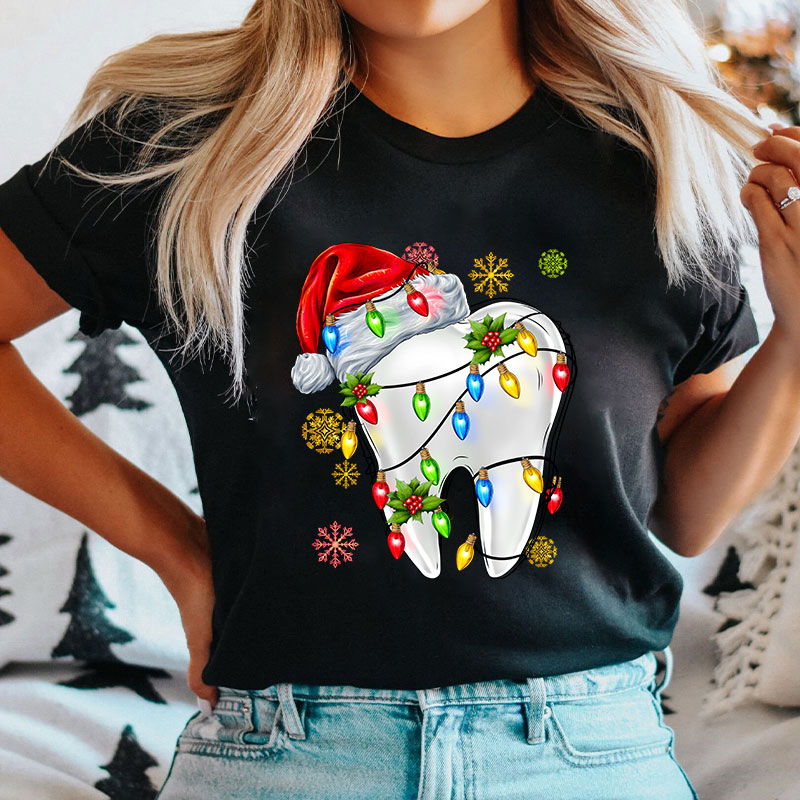Santa Hat Christmas Lights Dental Nurse T-shirt