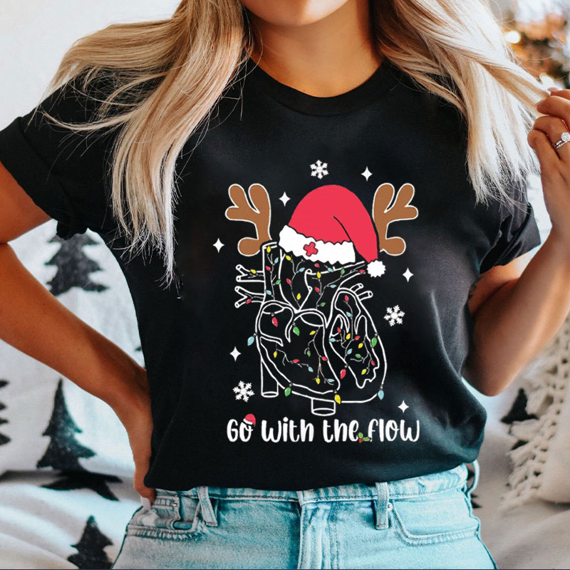 Cardiac Go With The Flow Christmas Nurse T-shirt