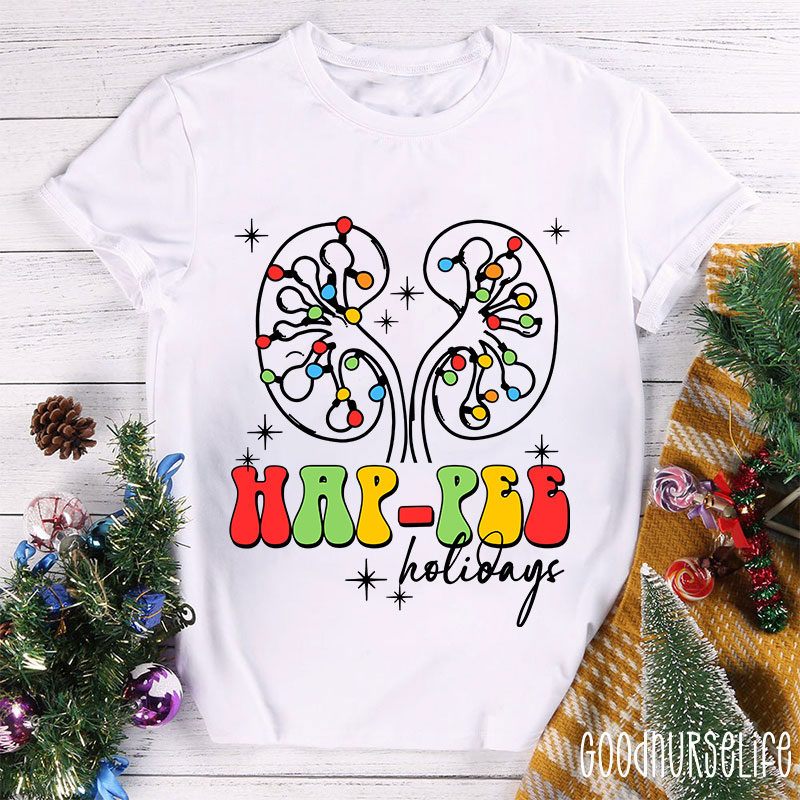 Kidney Christmas Lights Hap Pee Holidays Nurse T-shirt