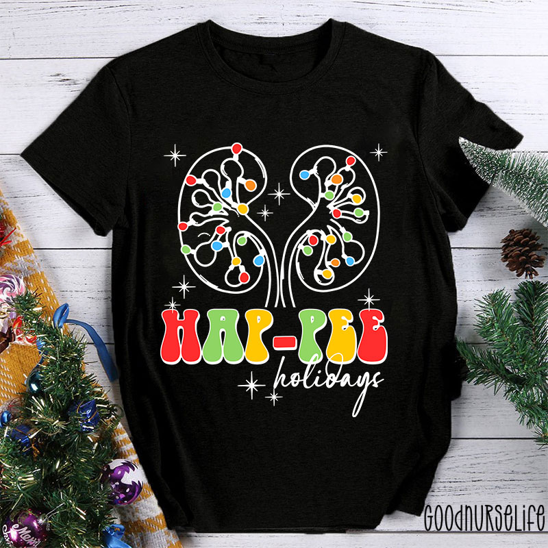 Kidney Christmas Lights Hap Pee Holidays Nurse T-shirt