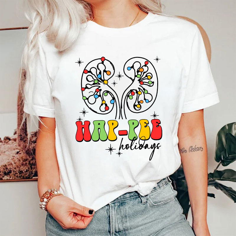 Kidney Christmas Lights Hap Pee Holidays Nurse T-shirt
